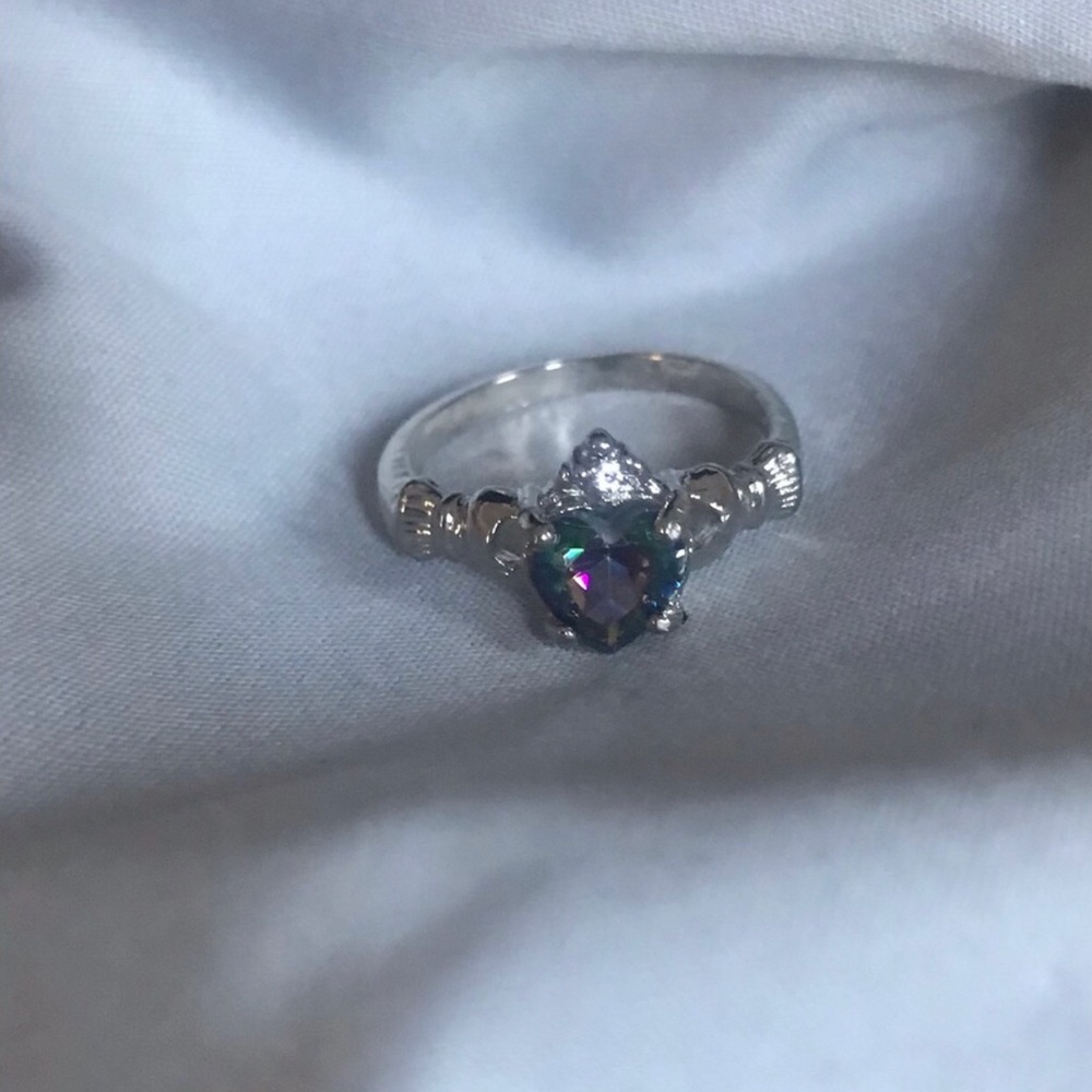 Silver Heart Ring with Mystic Topaz Stone